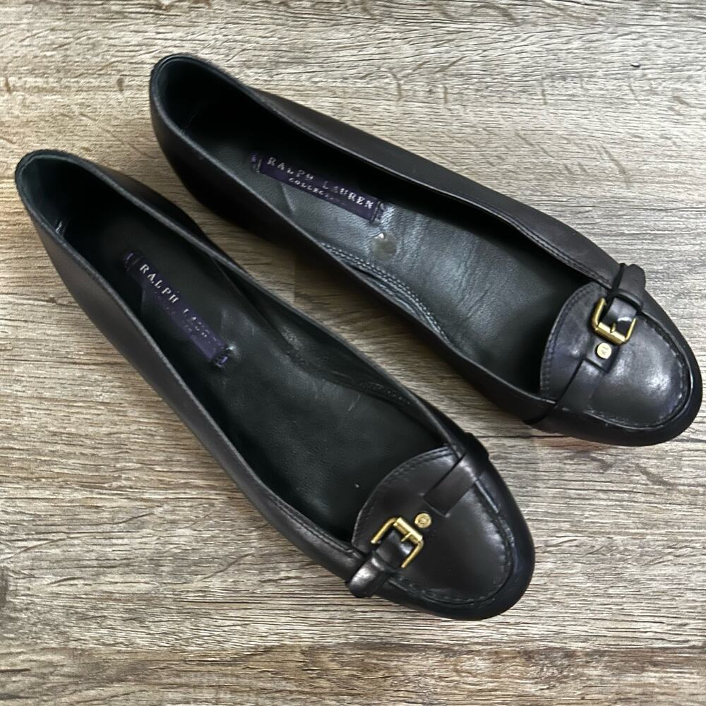Ralph Lauren Collection Purple Label Black Leather embellish buckle loafers 6.5